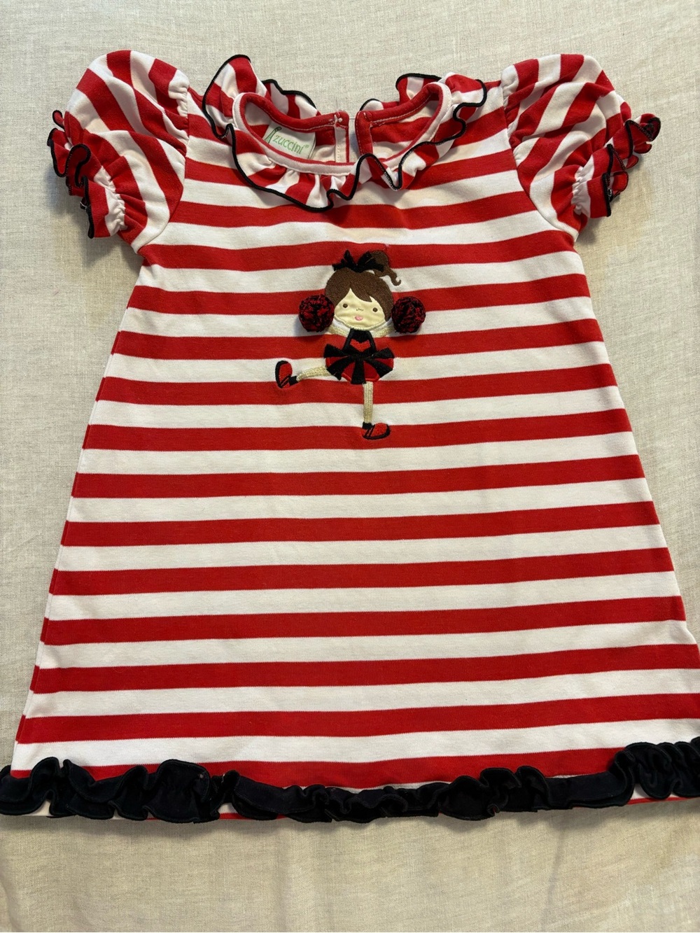 Zuccini Kids 3T Red Striped Cheerleader Pom Pom Ruffle Dress